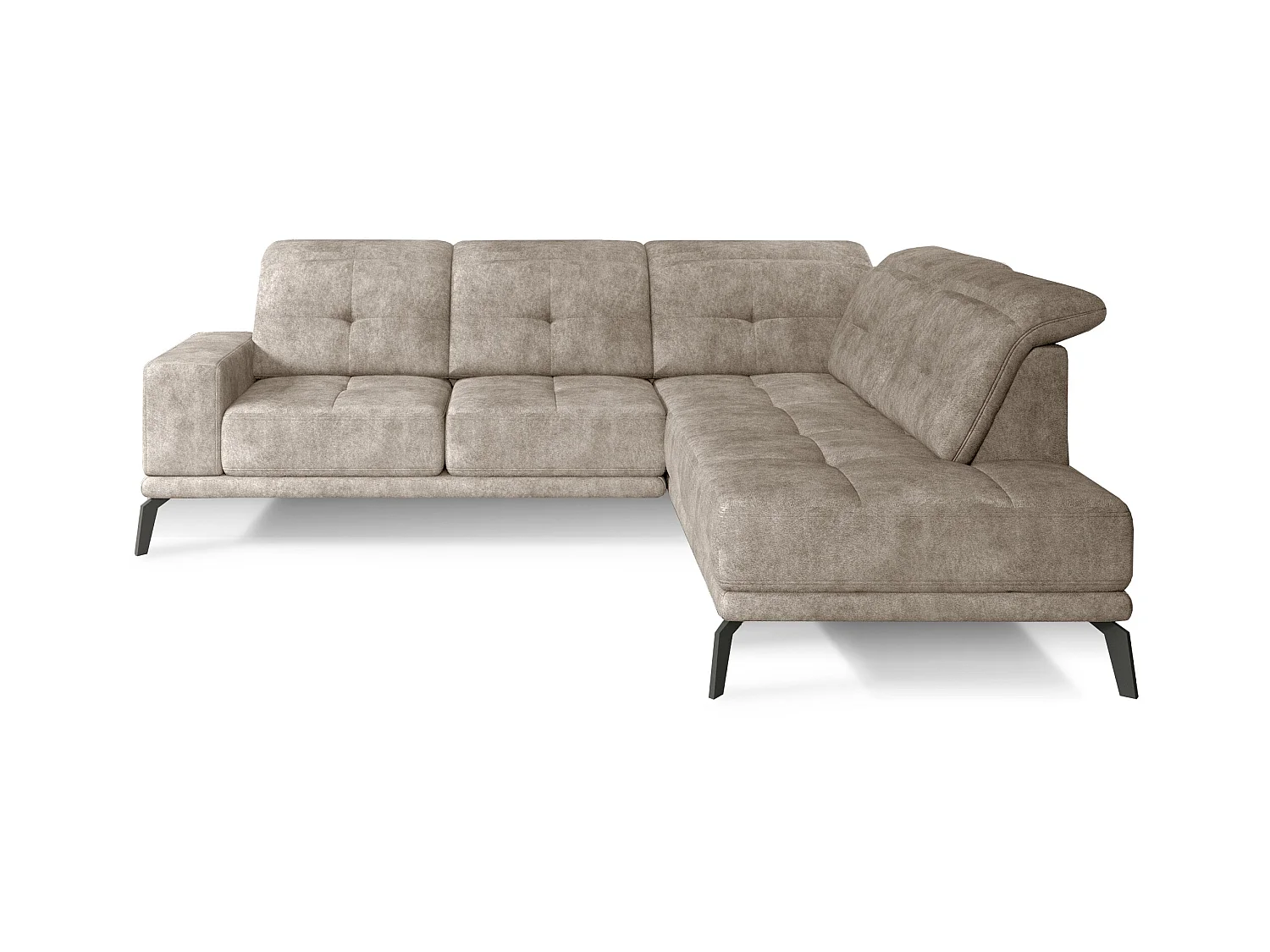 Canapé d'angle droit vintage matelassé tissu vintage effet cuir beige et pied noir Kazane 275cm