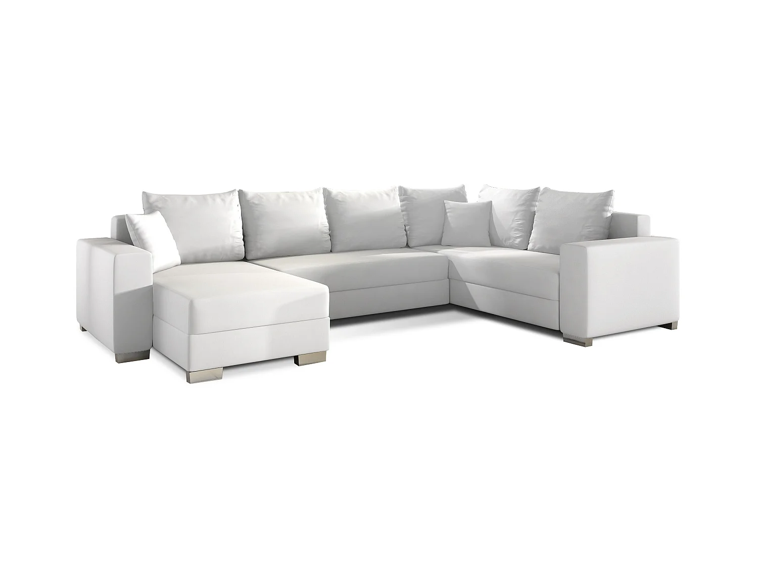 Canapé U convertible simili blanc coffre de rangement à gauche Marry 321cm