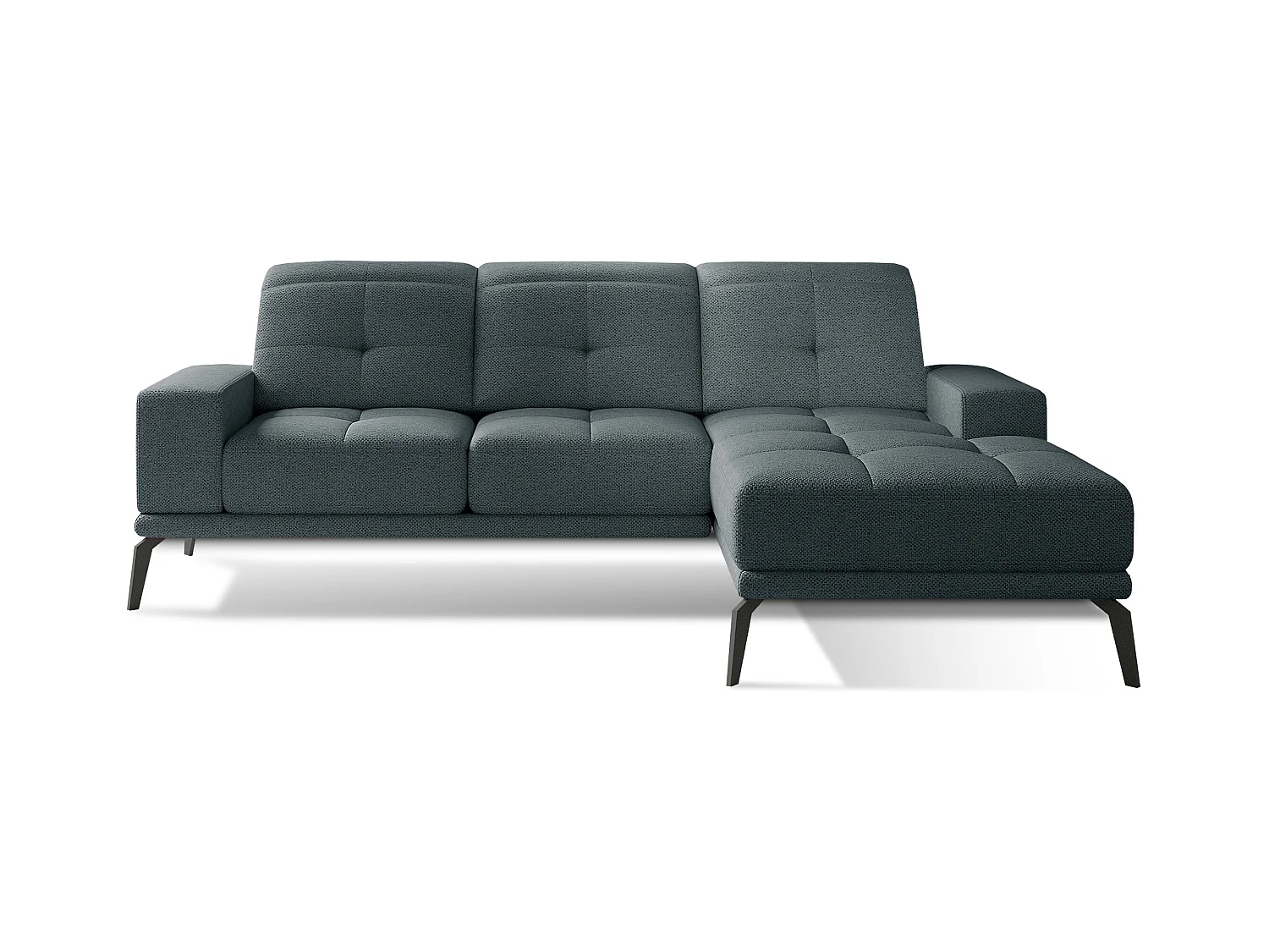 Canapé d'angle droit 5 places tissu bleu Torpille 265cm
