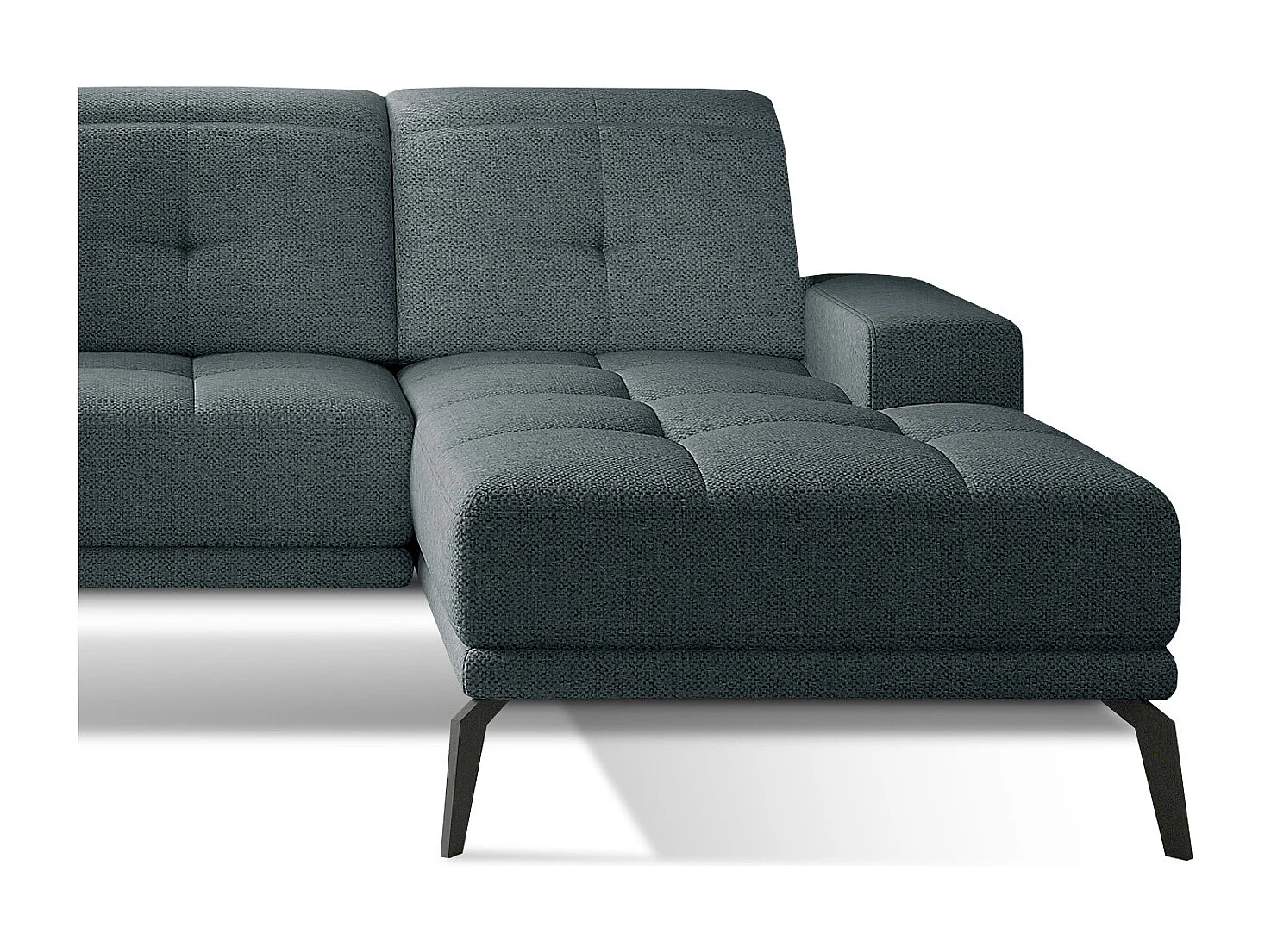 Canapé d'angle droit 5 places tissu bleu Torpille 265cm