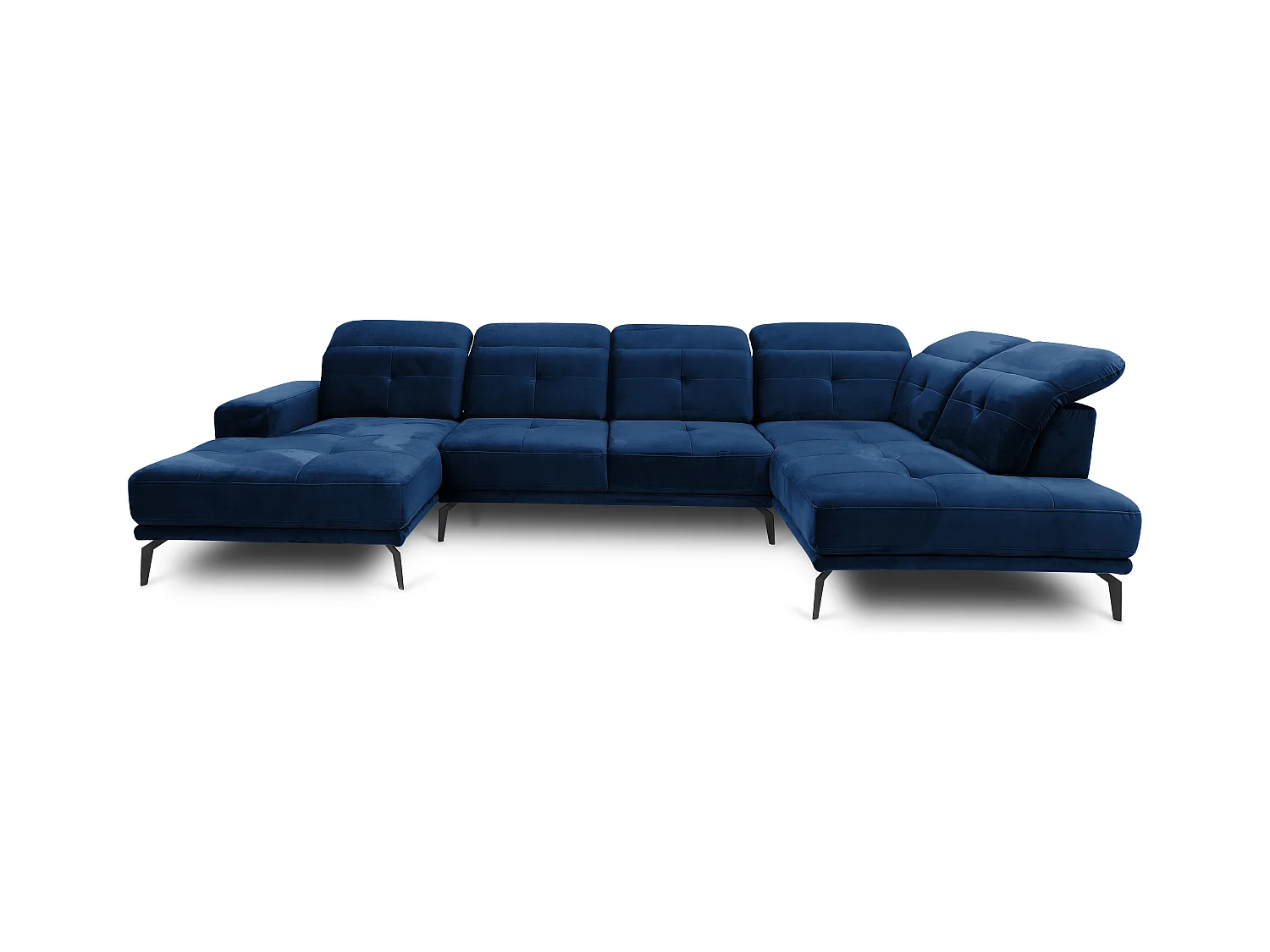 Canapé panoramique moderne tissu bleu nuit têtières angle droit Versus 350cm