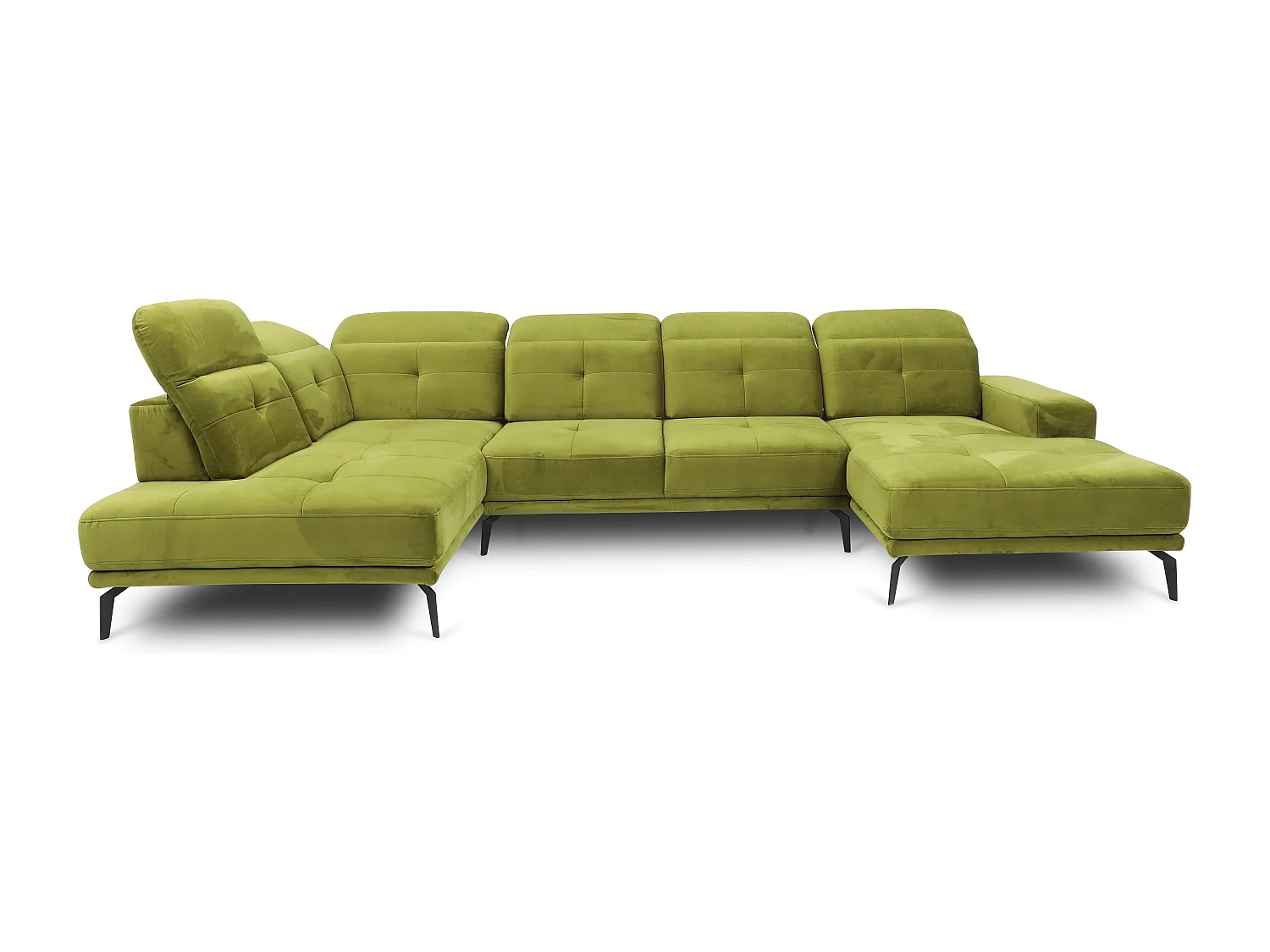 Canapé d’angle panoramique VERSUS tissu – Appuie-têtes réglables-Bleu foncé-angle droit