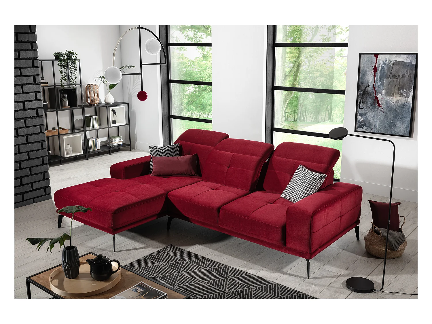 Canapé d'angle gauche 5 places tissu gris souris Torpille 265cm