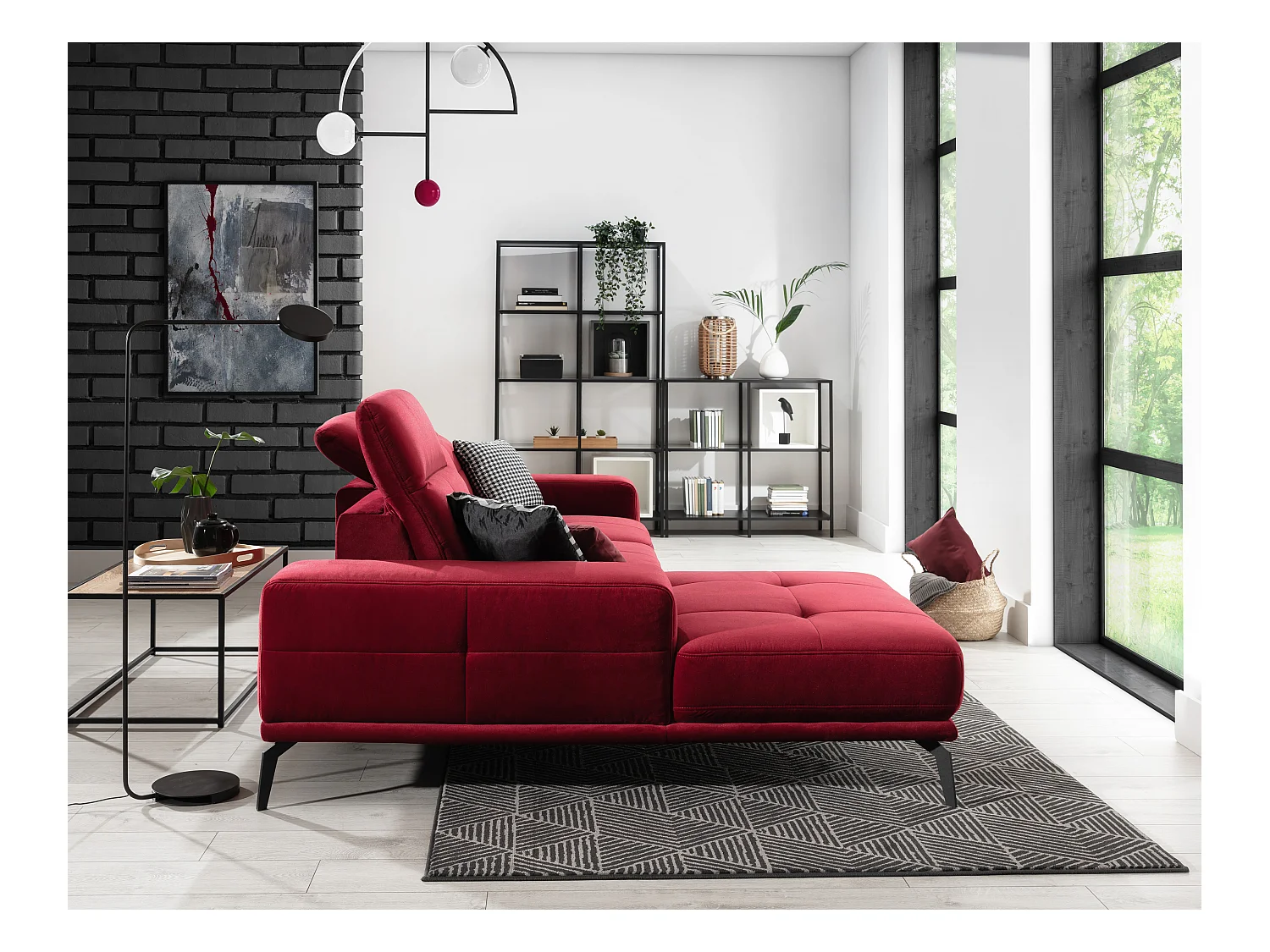 Hoekbank links 5 plaatsen muisgrijs stof Torpille 265 cm