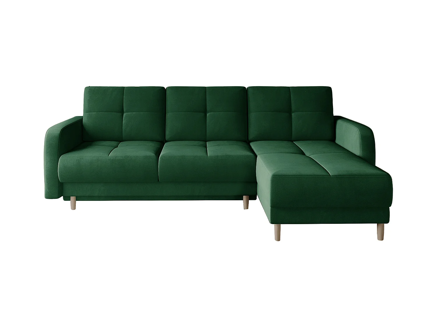 Canapé d'angle convertible et réversible tissu KINDO - Pieds bois clair-Vert foncé