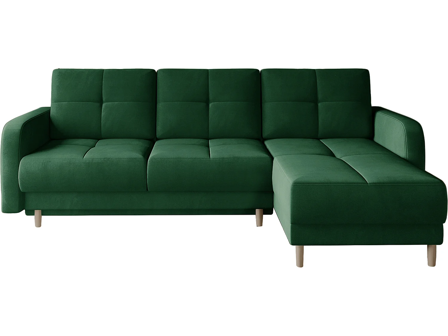 Canapé d'angle convertible et réversible tissu KINDO - Pieds bois clair-Vert foncé