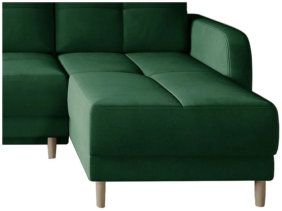 Canapé d'angle convertible et réversible tissu KINDO - Pieds bois clair-Vert foncé