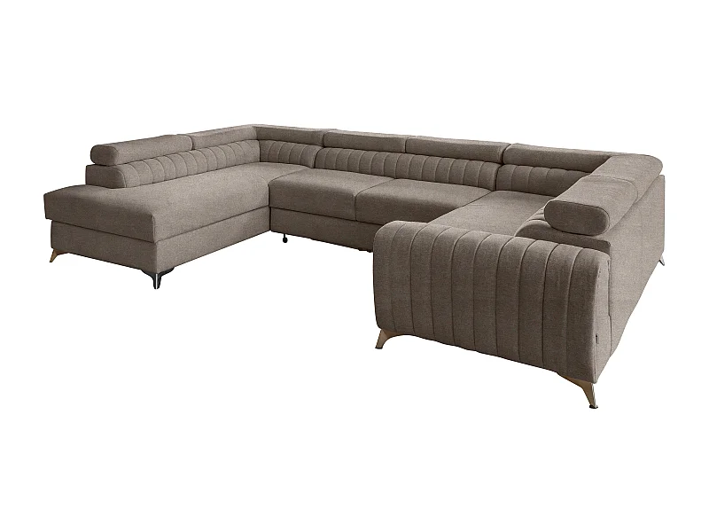 Canapé panoramique convertible tissu beige taupe avec coffre de rangement Louve 340cm-Coffre de rangement à gauche