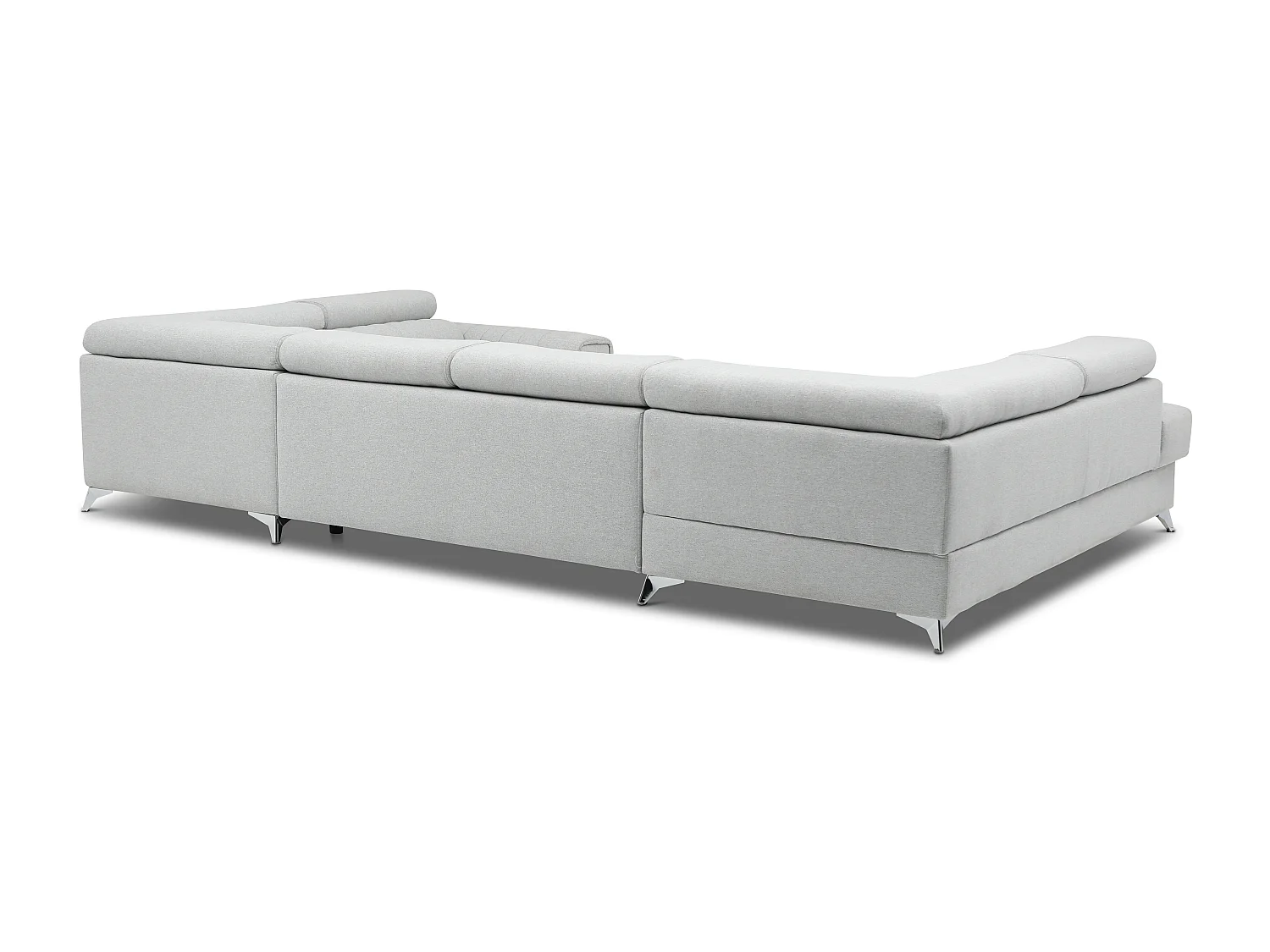 Canapé panoramique convertible tissu beige taupe avec coffre de rangement Louve 340cm-Coffre de rangement à gauche