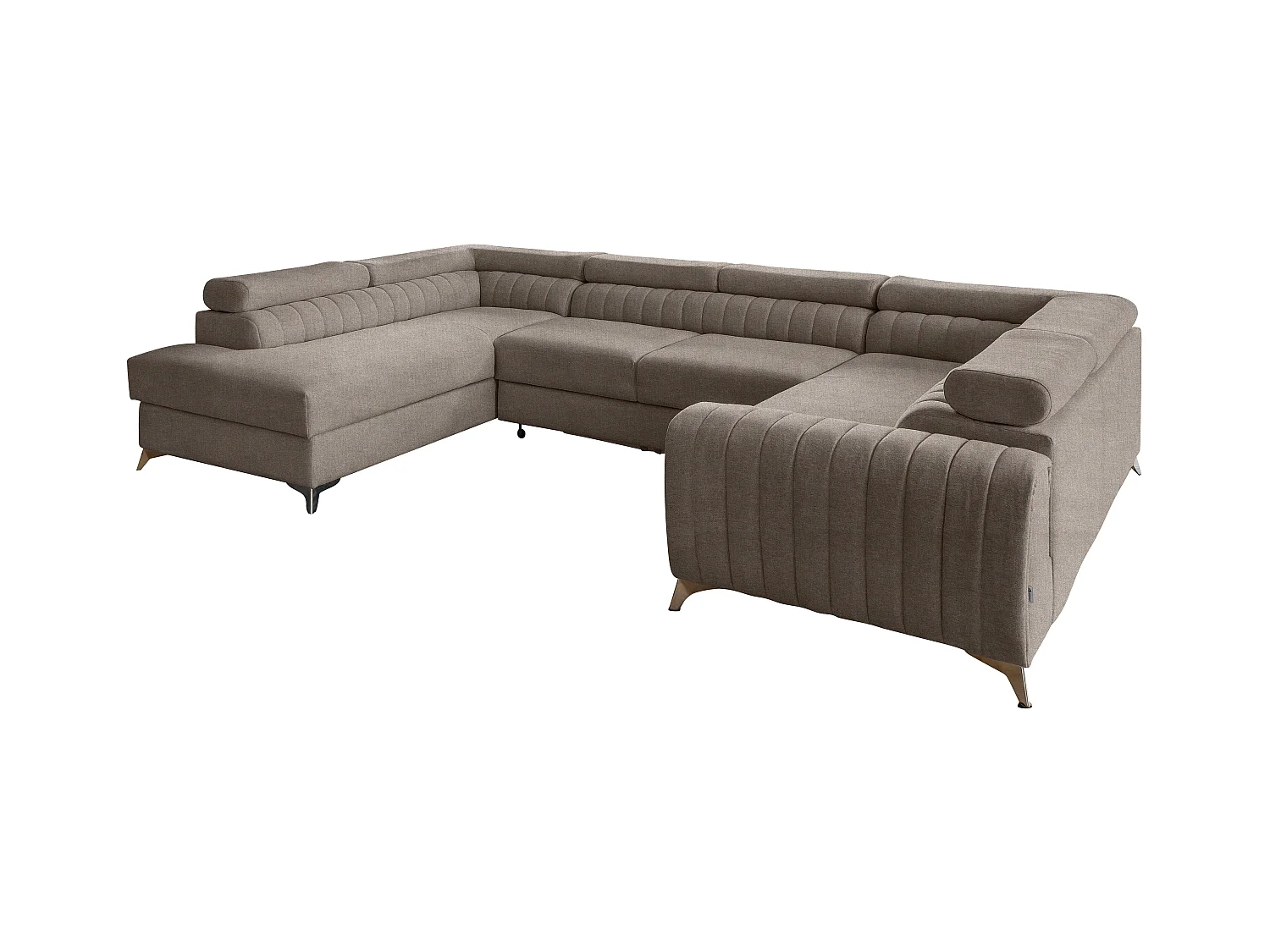 Canapé panoramique convertible tissu beige taupe avec coffre de rangement Louve 340cm-Coffre de rangement à gauche