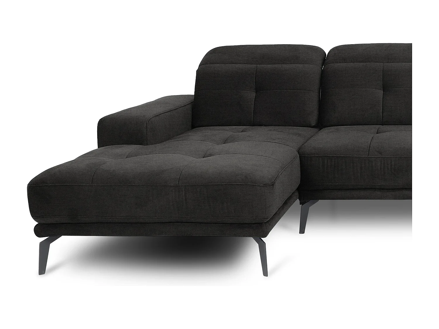 Canapé panoramique design tissu anthracite têtières angle droit avec accoudoir Stan 350cm