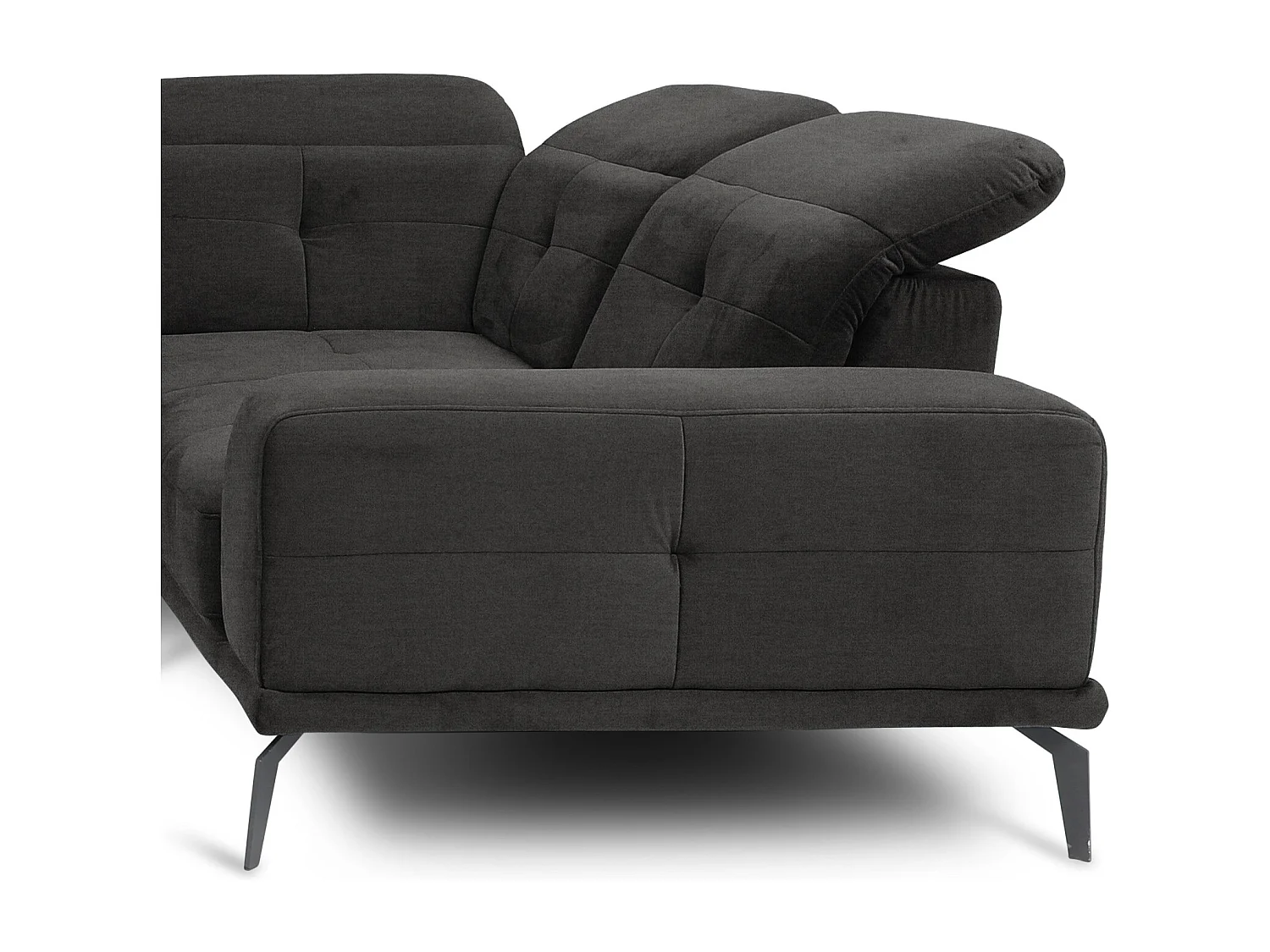 Canapé panoramique design tissu anthracite têtières angle droit avec accoudoir Stan 350cm