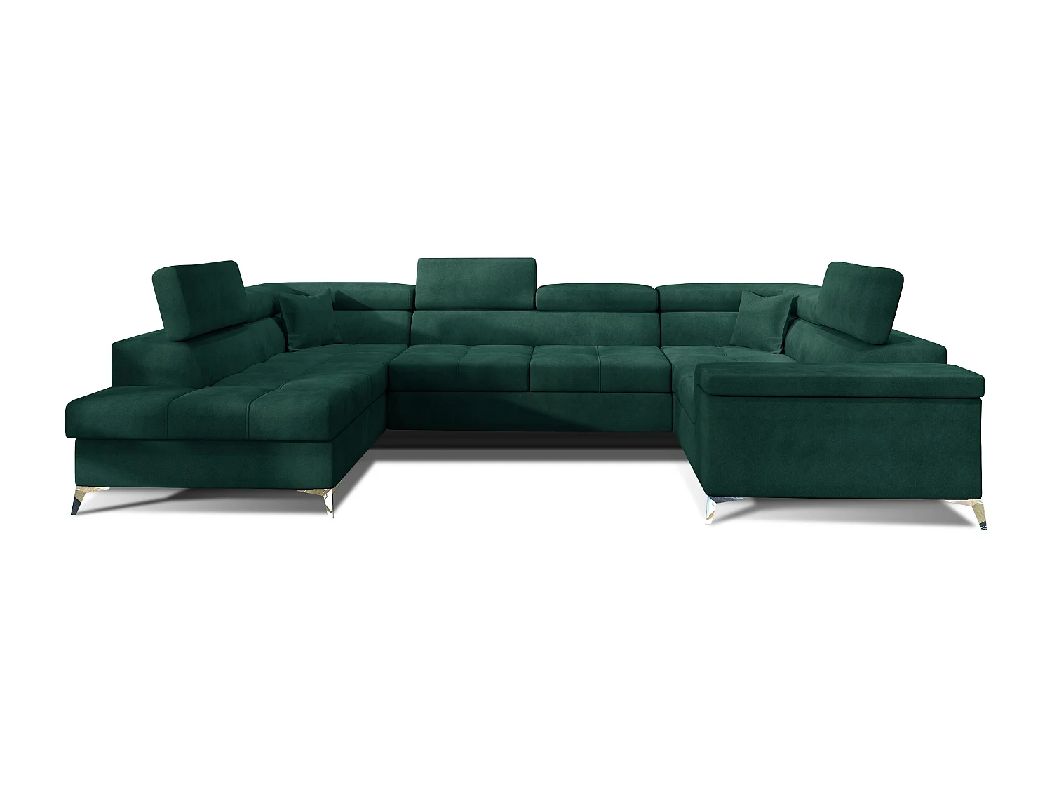 Canapé panoramique convertible velours vert foncé avec coffre de rangement Triano 342cm-Coffre de rangement à gauche