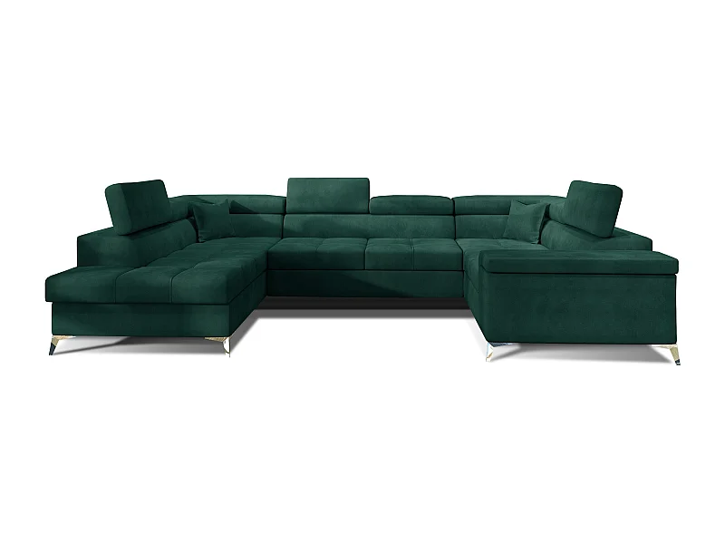 Canapé panoramique convertible velours vert foncé avec coffre de rangement Triano 342cm-Coffre de rangement à gauche