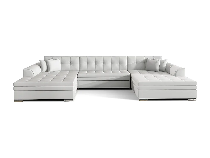 Grand canapé panoramique convertible simili cuir blanc Vira 359cm
