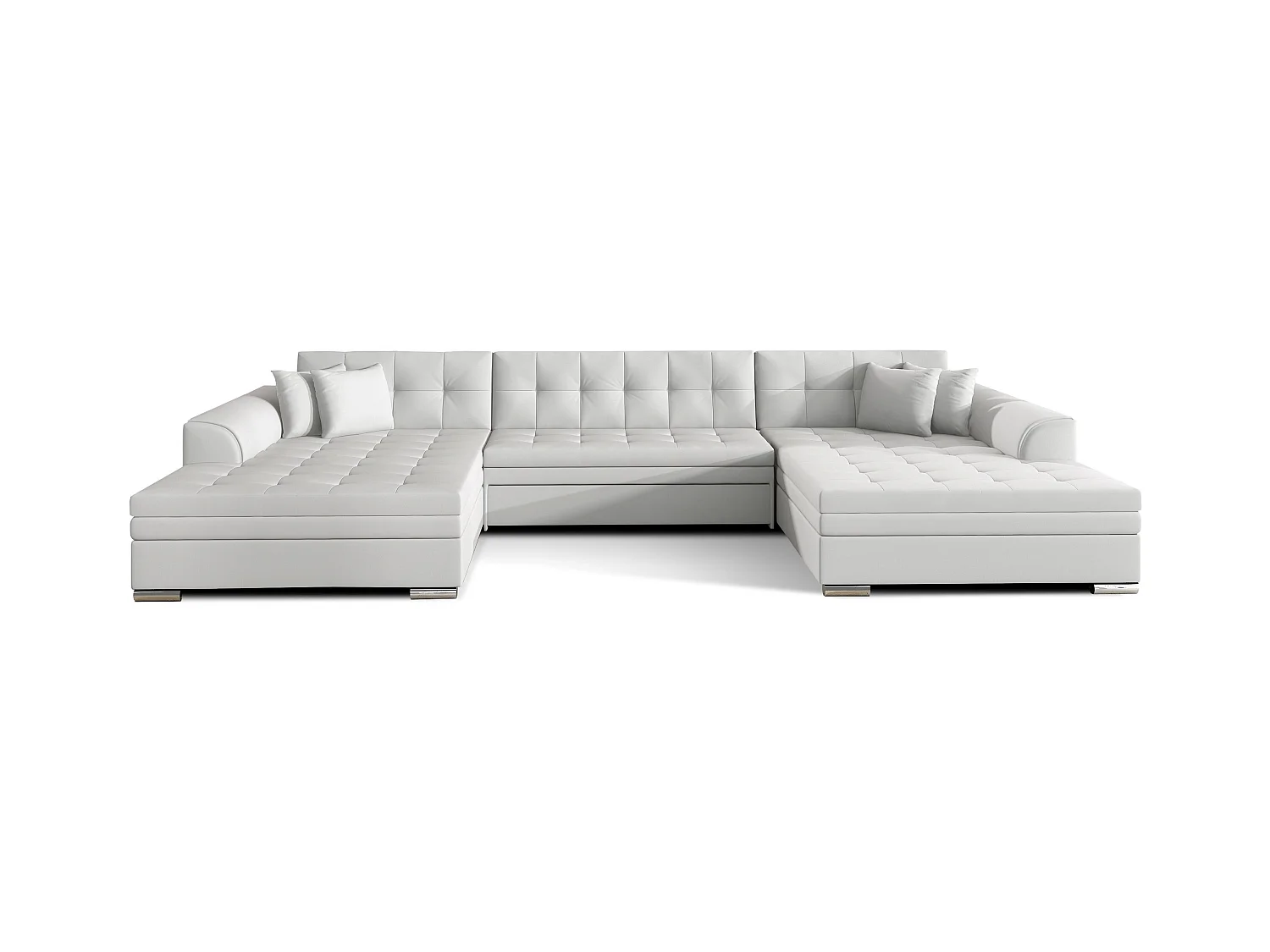Grand canapé panoramique convertible simili cuir blanc Vira 359cm