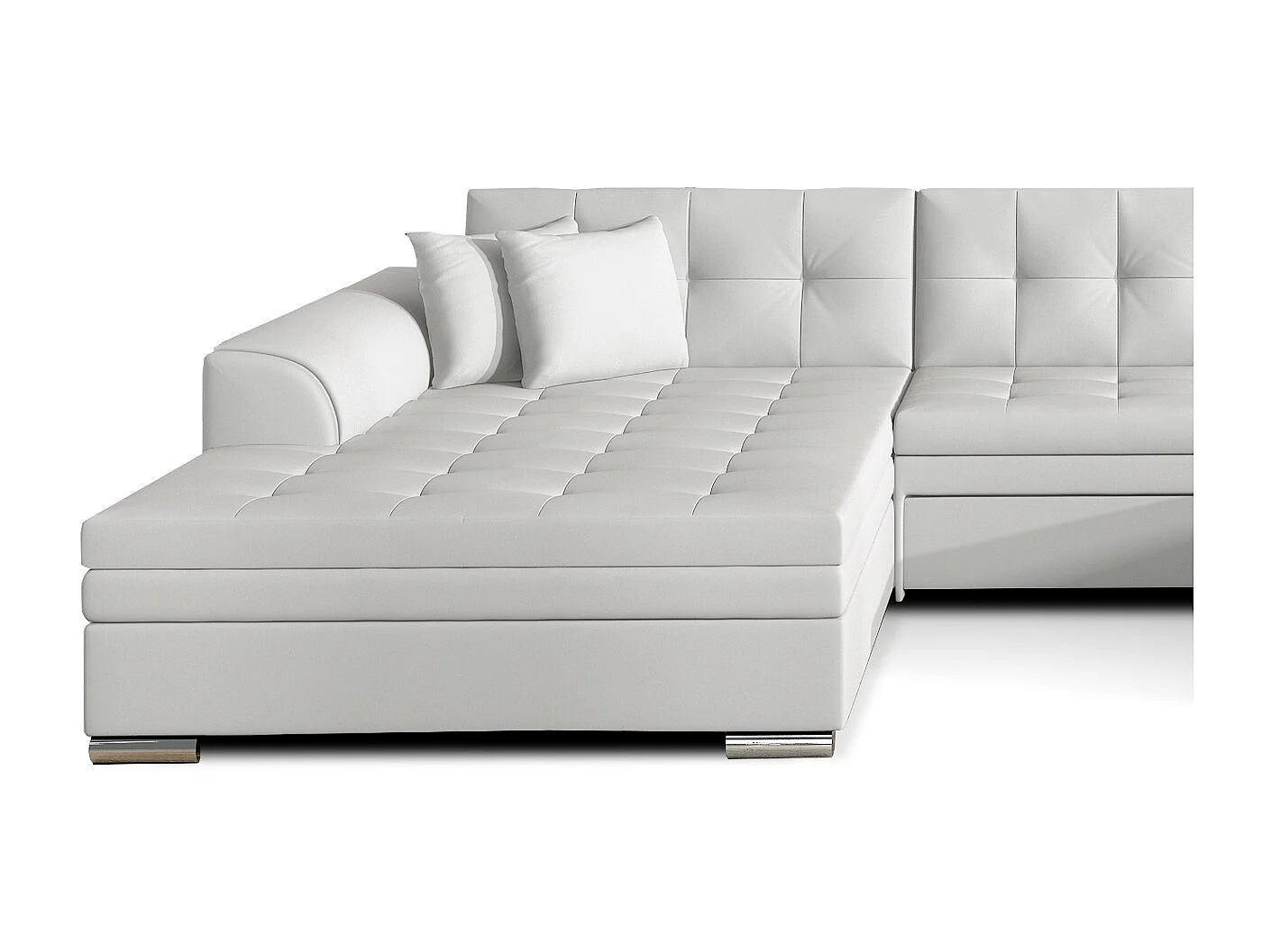 Grand canapé panoramique convertible simili cuir blanc Vira 359cm