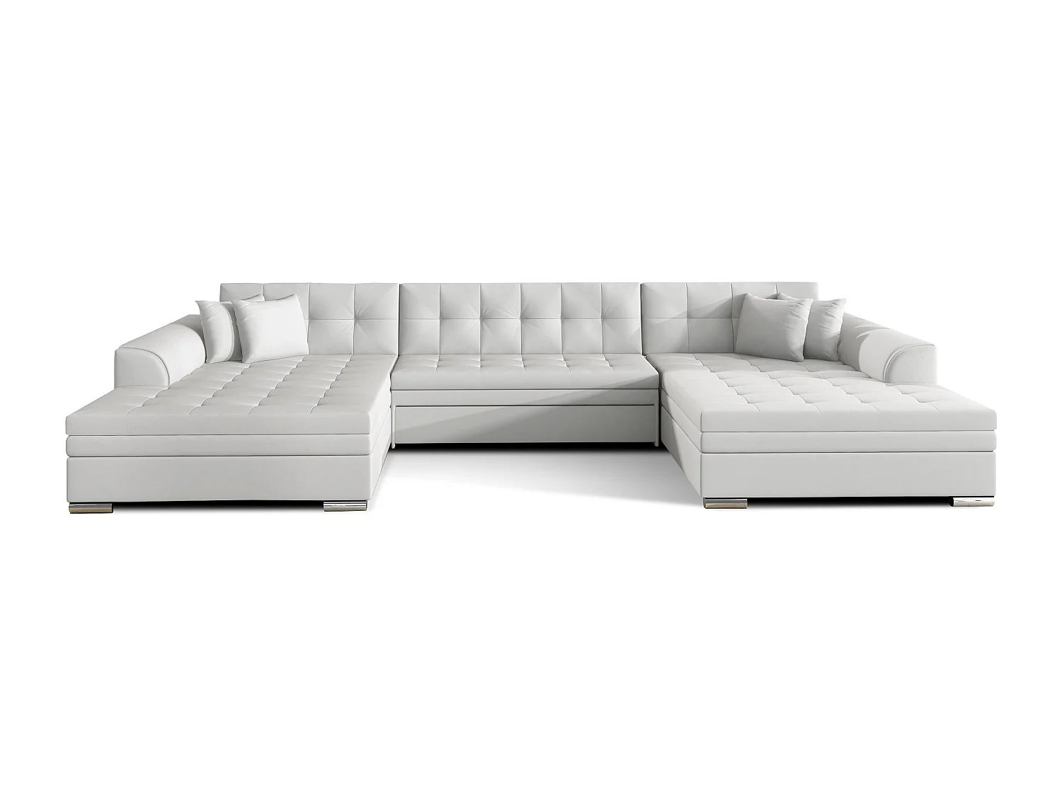 Grand canapé panoramique convertible simili cuir blanc Vira 359cm