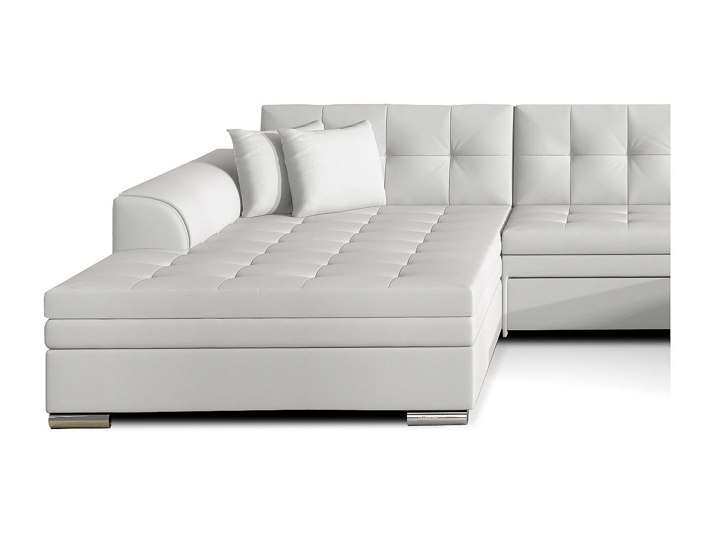 Grand canapé panoramique convertible simili cuir blanc Vira 359cm