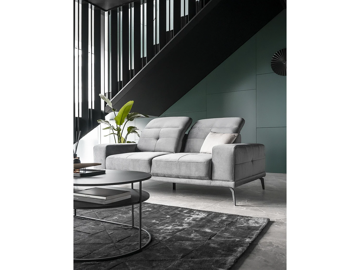 Canapé droit design 2-3 places tissu doux gris foncé Torpille 195cm