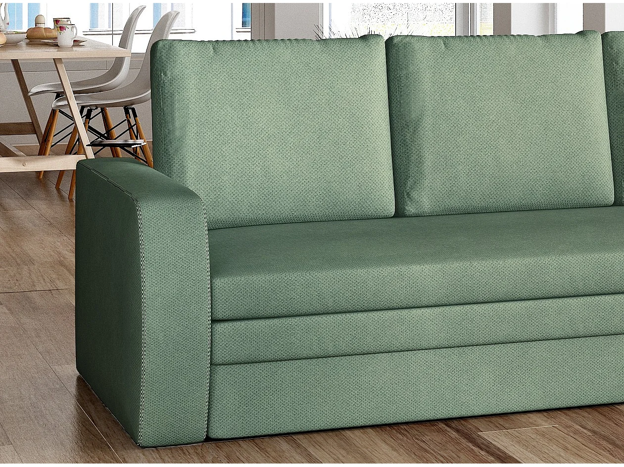 Canapé lit tissu vert avec coffre de rangement Liverna 220cm