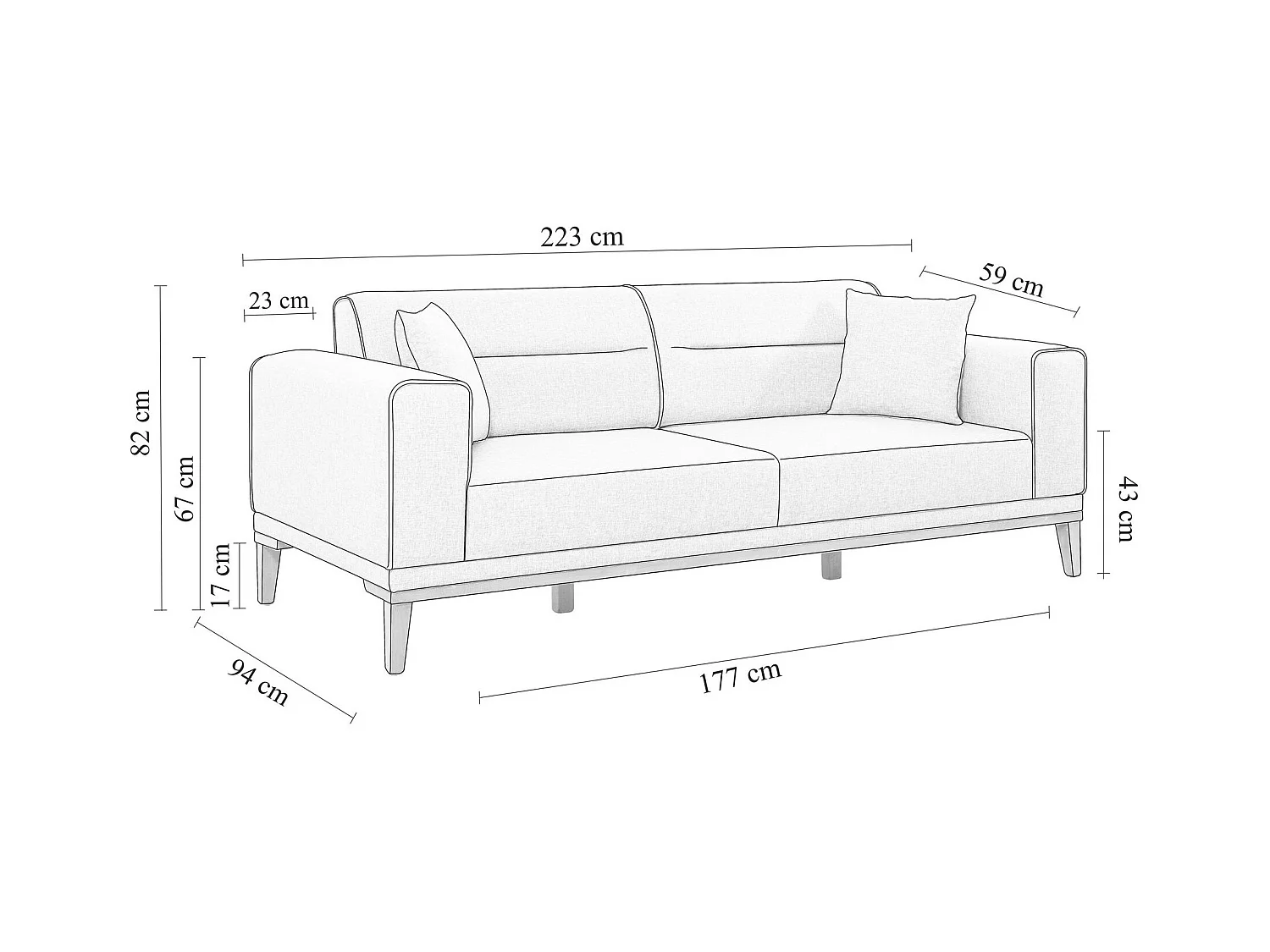 3-zits slaapbank in donkerblauwe stof Brika 223 cm