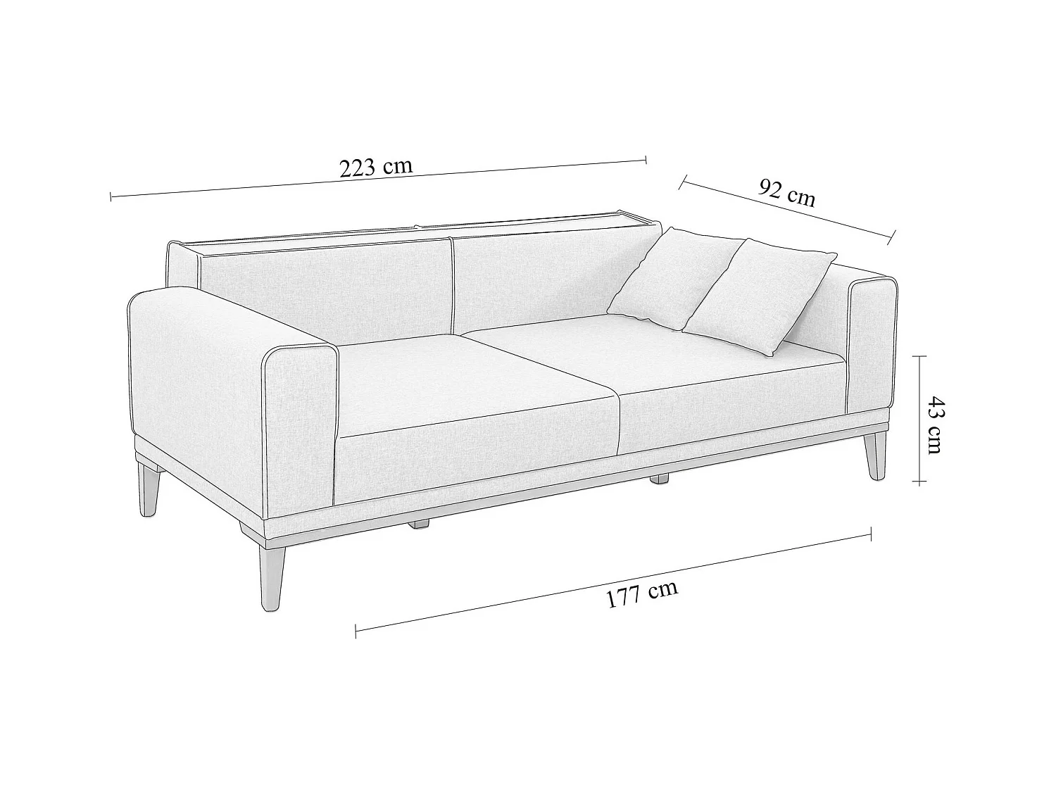 3-zits slaapbank in donkerblauwe stof Brika 223 cm