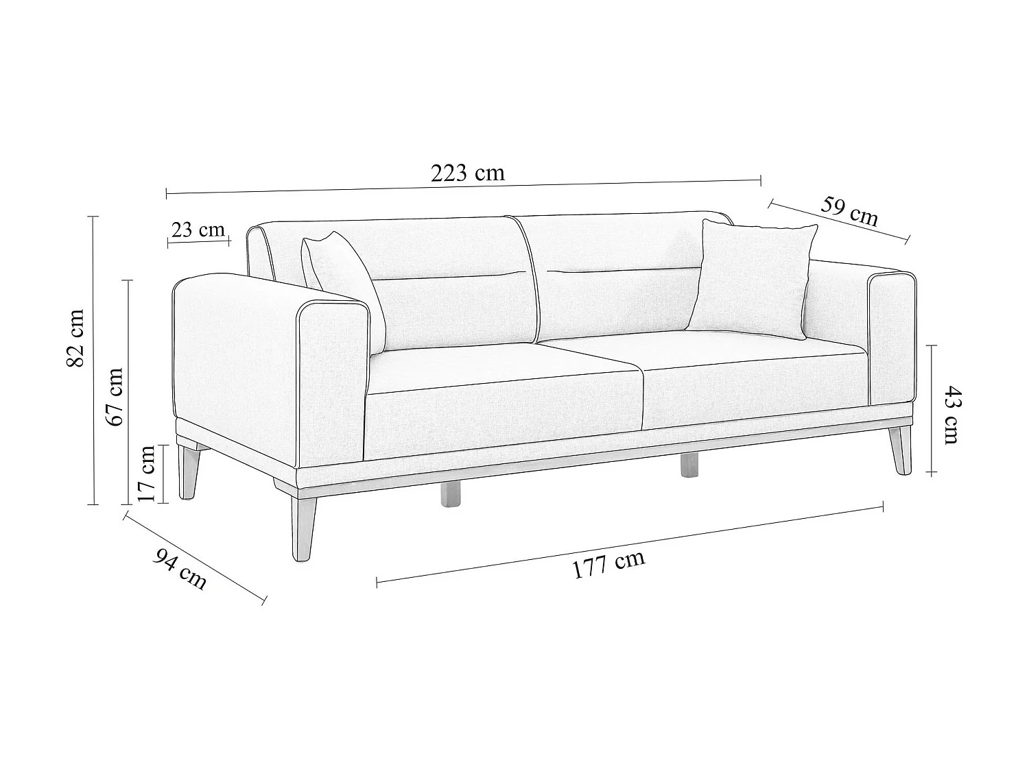 3-zits slaapbank in donkerblauwe stof Brika 223 cm