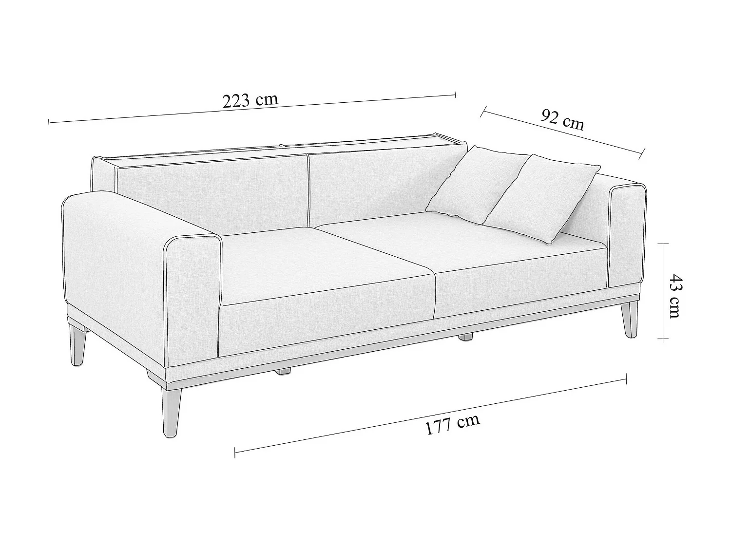 3-zits slaapbank in donkerblauwe stof Brika 223 cm