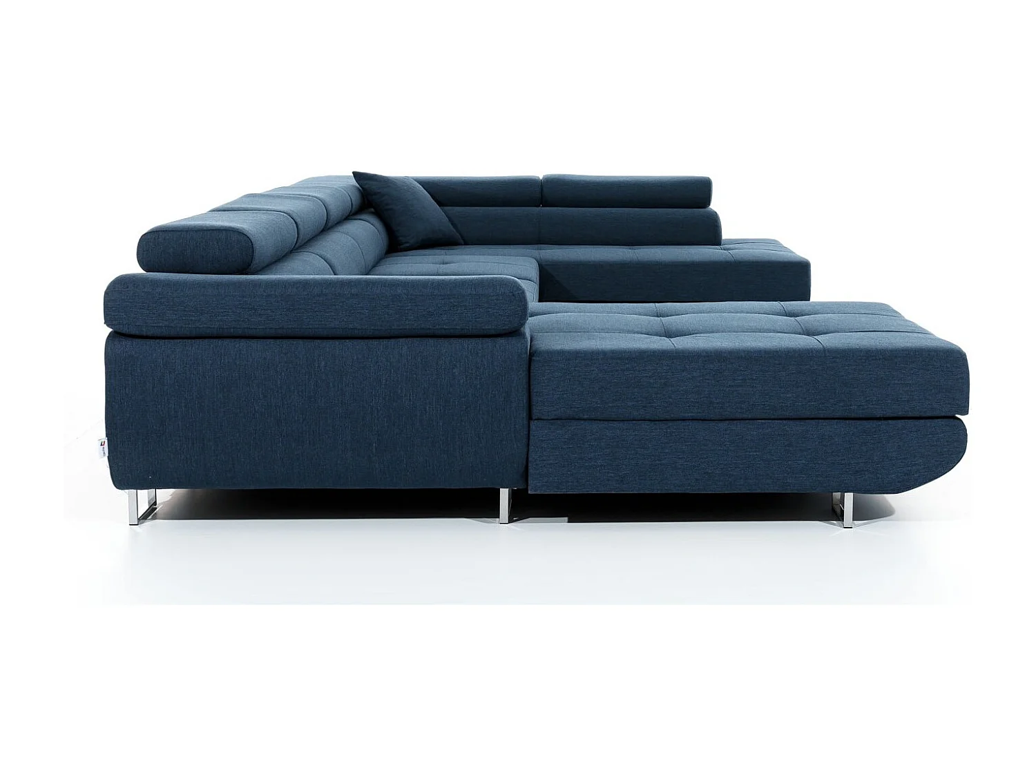 Canapé panoramique tissu noir convertible avec coffre de rangement Romano 345cm-Coffre de rangement à droite