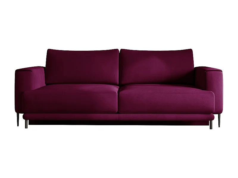 Sofá convertible recto DAVINA de terciopelo con compartimento de almacenamiento - Patas de metal negro-Color Ciruela