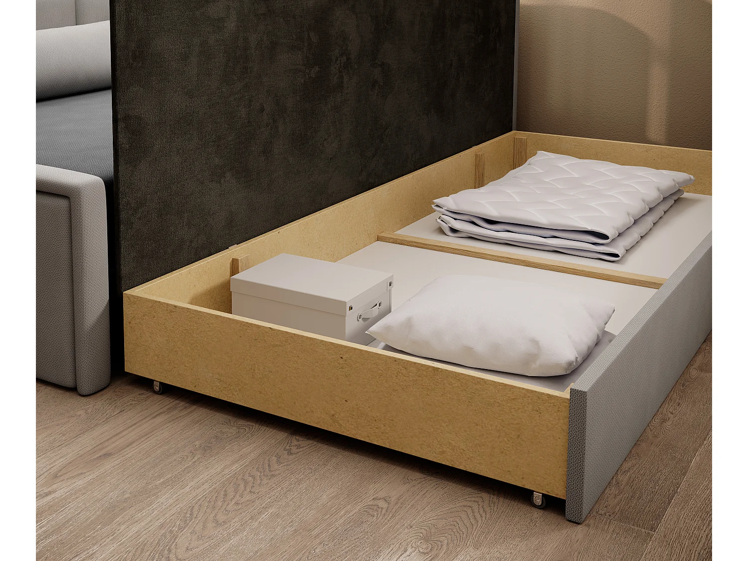 Canapé banquette convertible 3 places tissu doux Figo 214cm-Couleur Beige clair-angle gauche