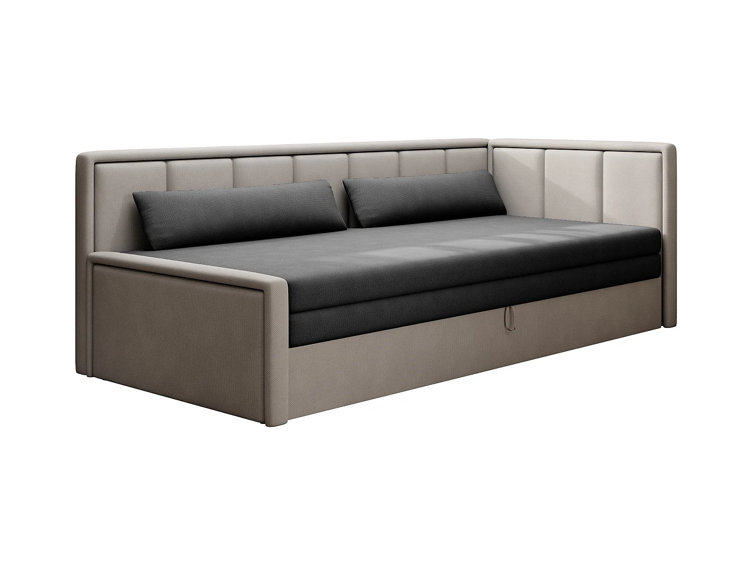 Canapé banquette convertible 3 places tissu doux Figo 214cm-Couleur Beige clair-angle gauche