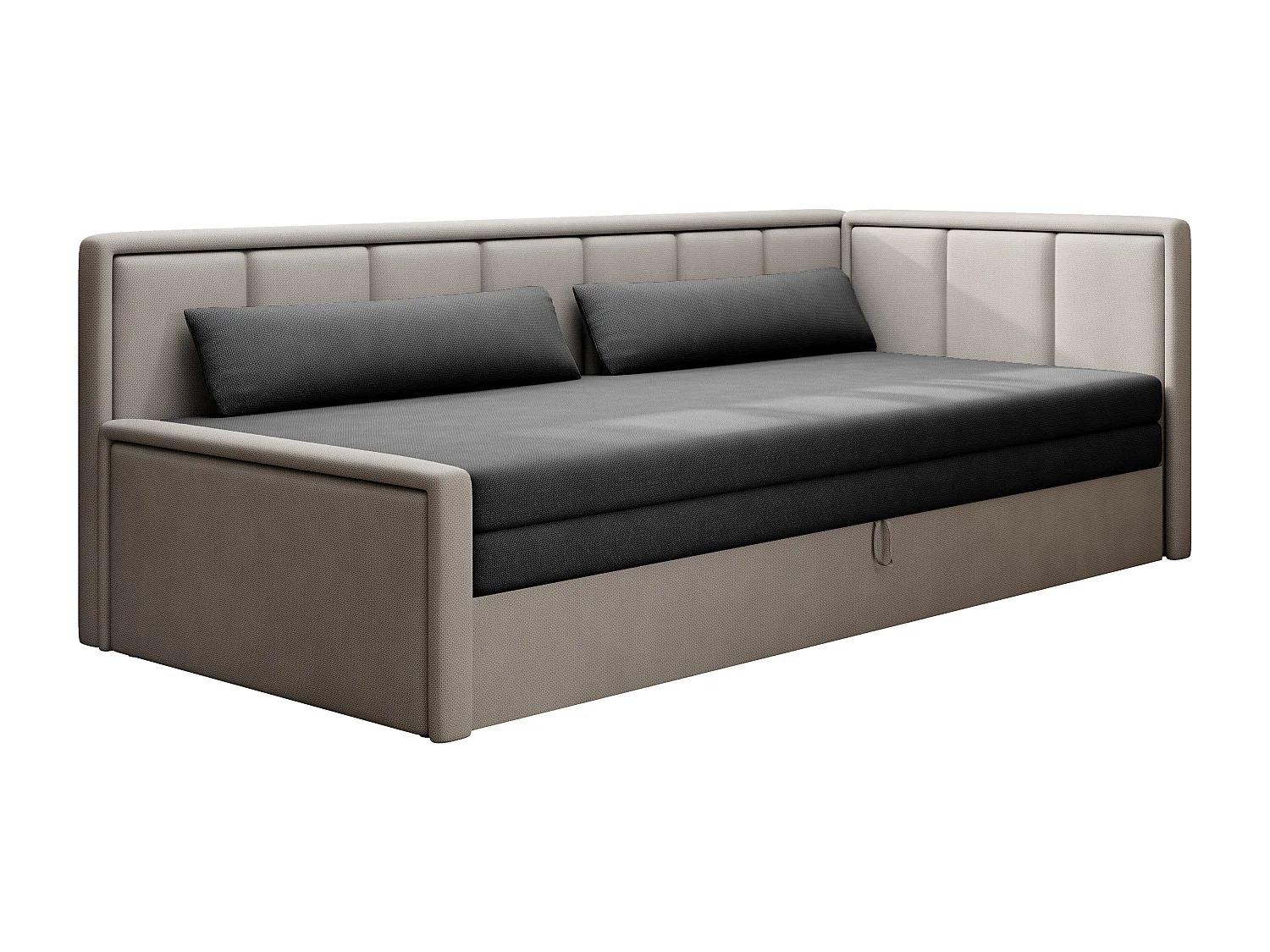 Canapé banquette convertible 3 places tissu doux Figo 214cm-Couleur Beige clair-angle gauche