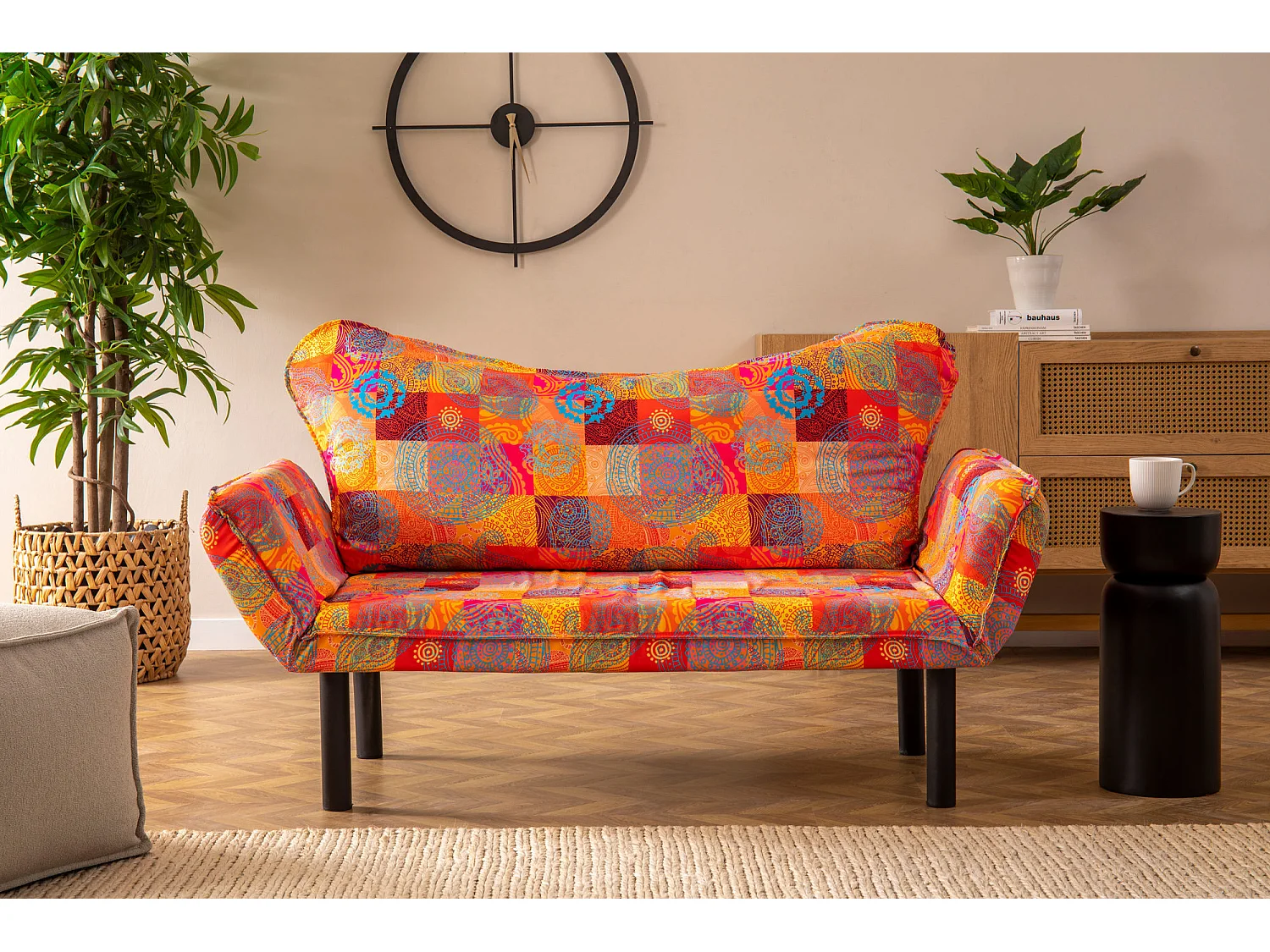 Canapé convertible 2 places tissu patchwork Kalos 140cm