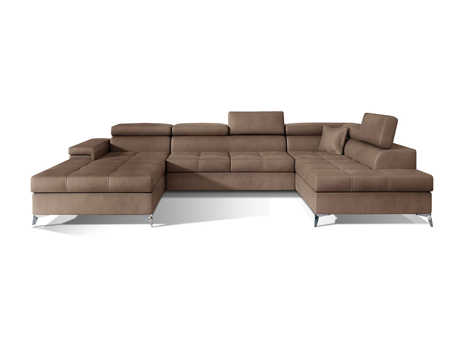 Lichtbruine fluwelen panoramische bankopbergbox rechts Kutty 345 cm