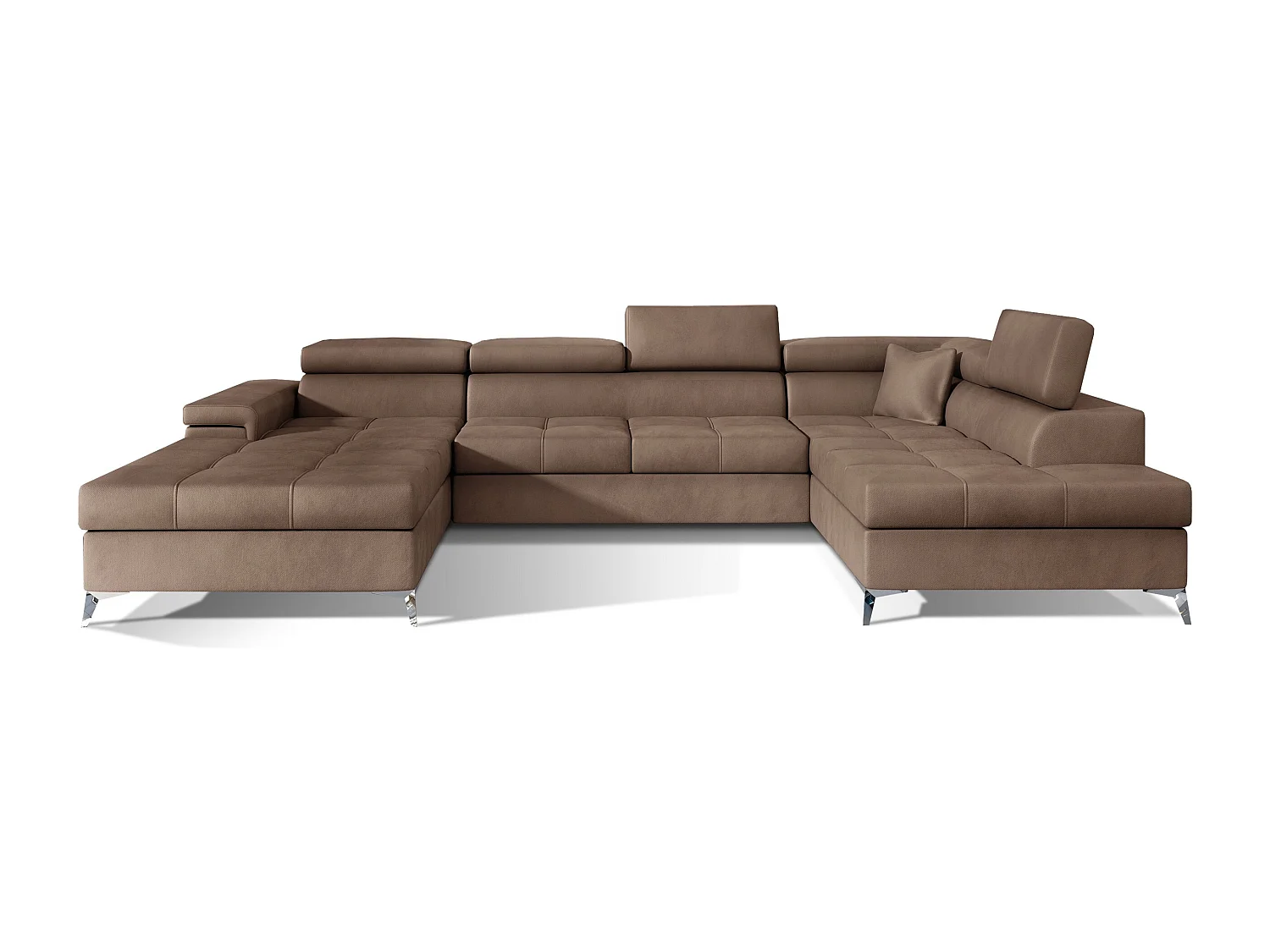 Lichtbruine fluwelen panoramische bankopbergbox rechts Kutty 345 cm