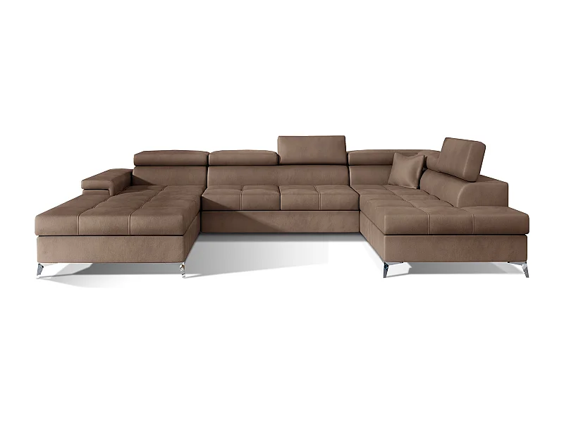 Lichtbruine fluwelen panoramische bankopbergbox rechts Kutty 345 cm