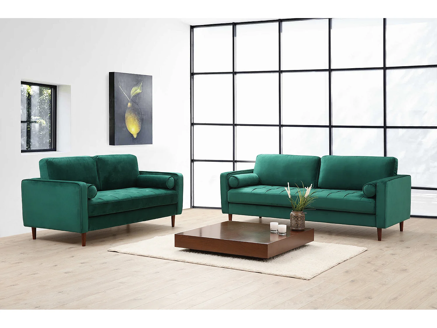 Canapé 2 places velours vert Romuza 175cm