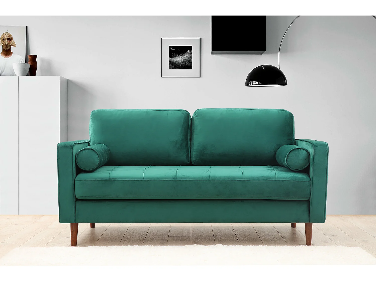 Canapé 2 places velours vert Romuza 175cm