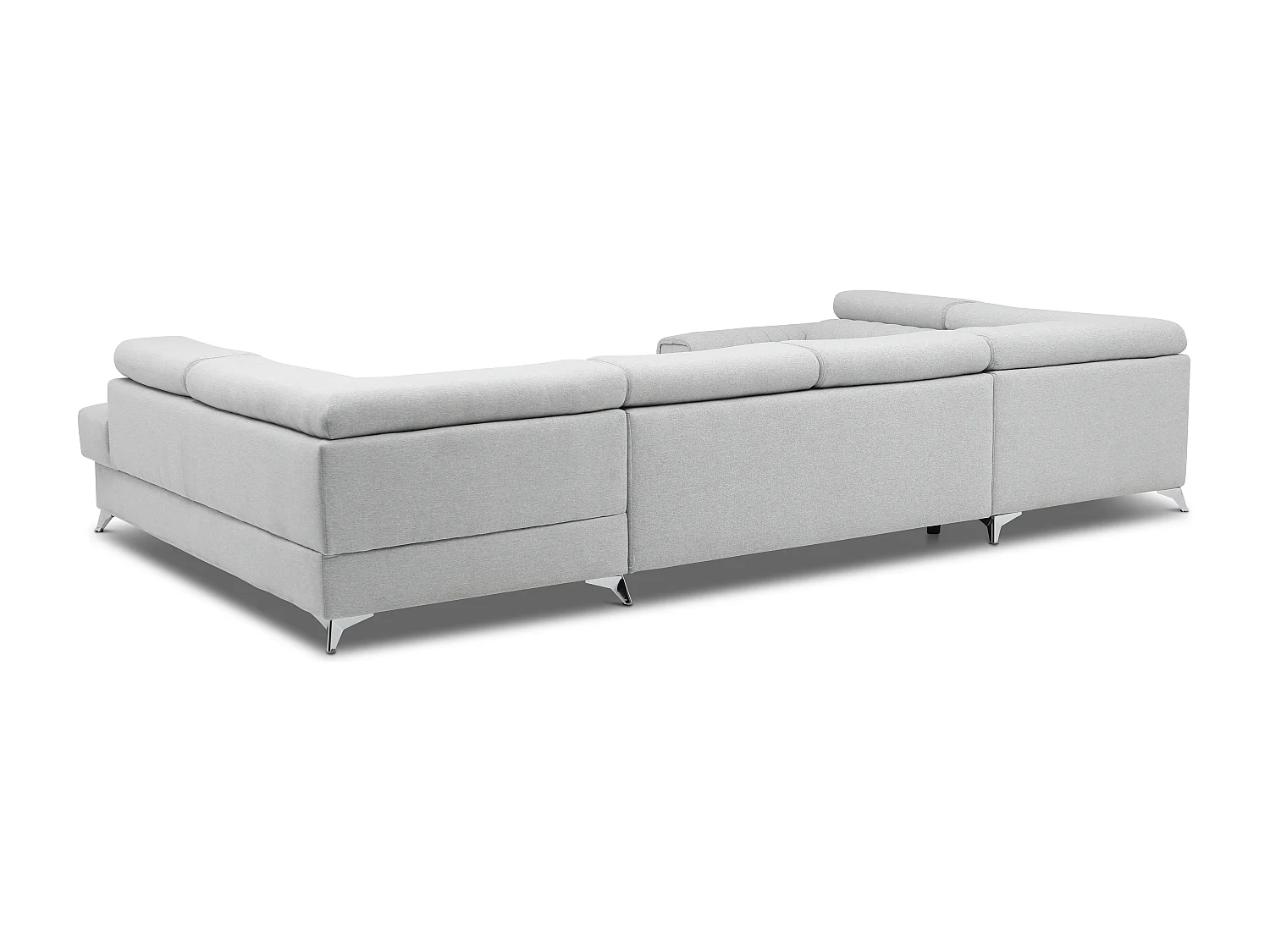Canapé panoramique convertible tissu beige chiné avec coffre de rangement Louve 340cm-Coffre de rangement à droite