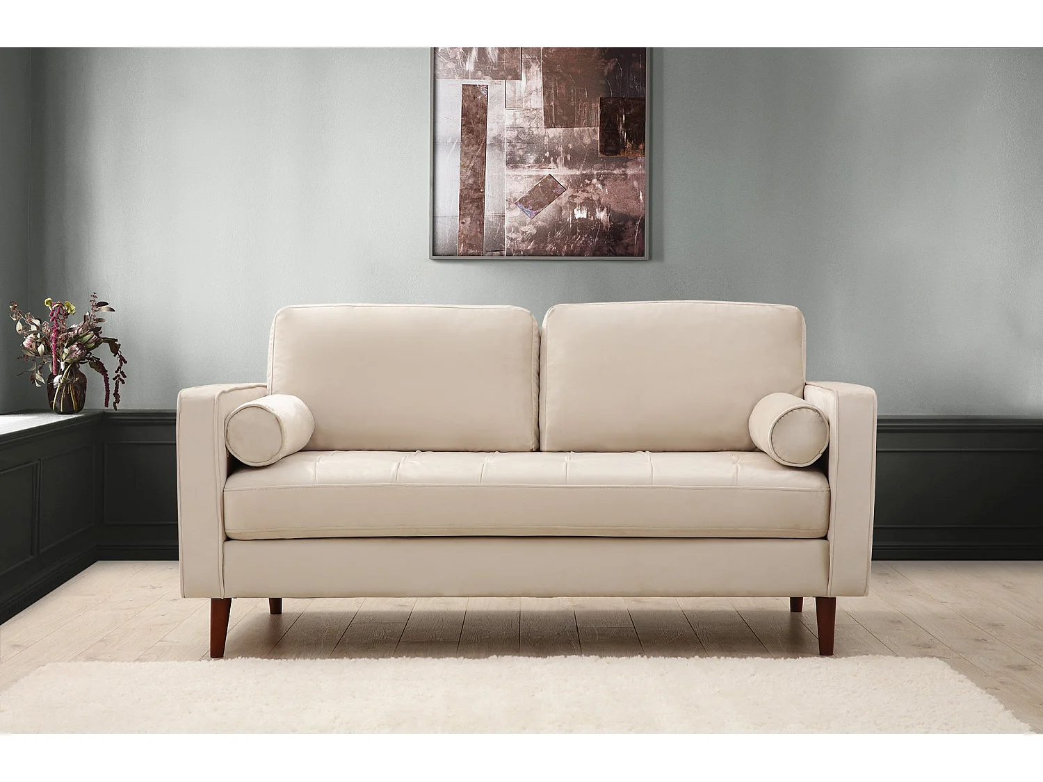 Canapé 2 places velours beige Romuza 175cm