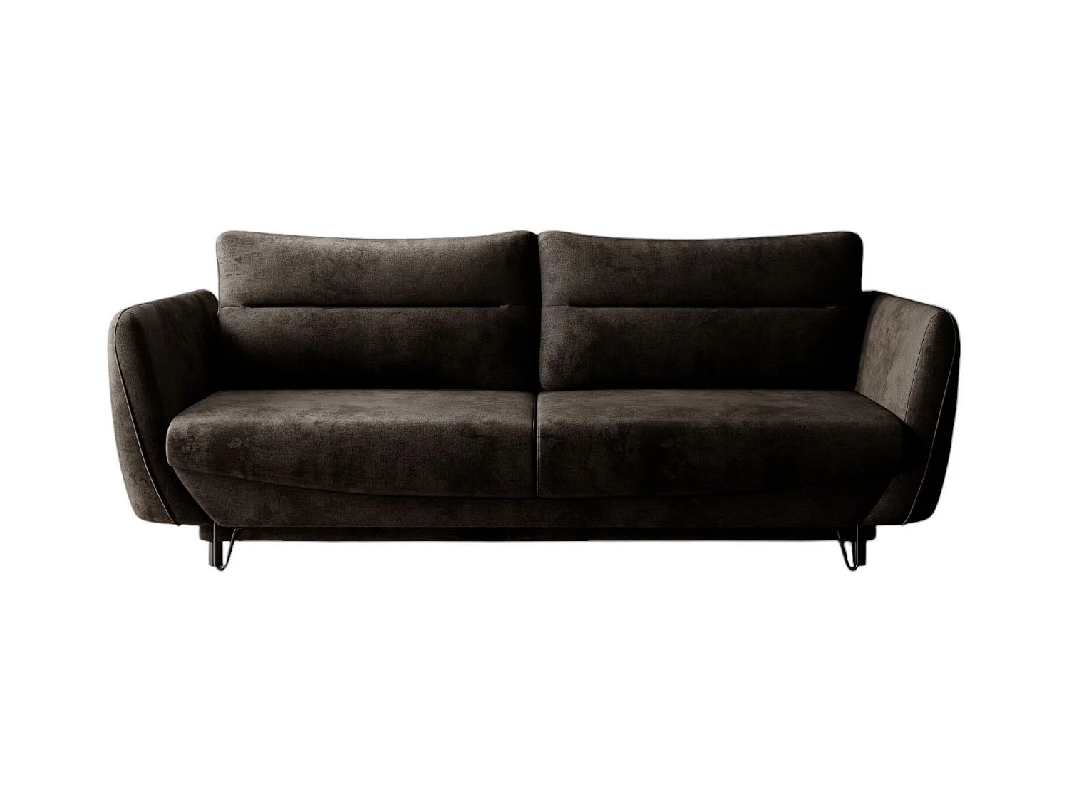 Canapé droit convertible velours ZURIK - Coffre de rangement et pieds métal noir-Marron foncé
