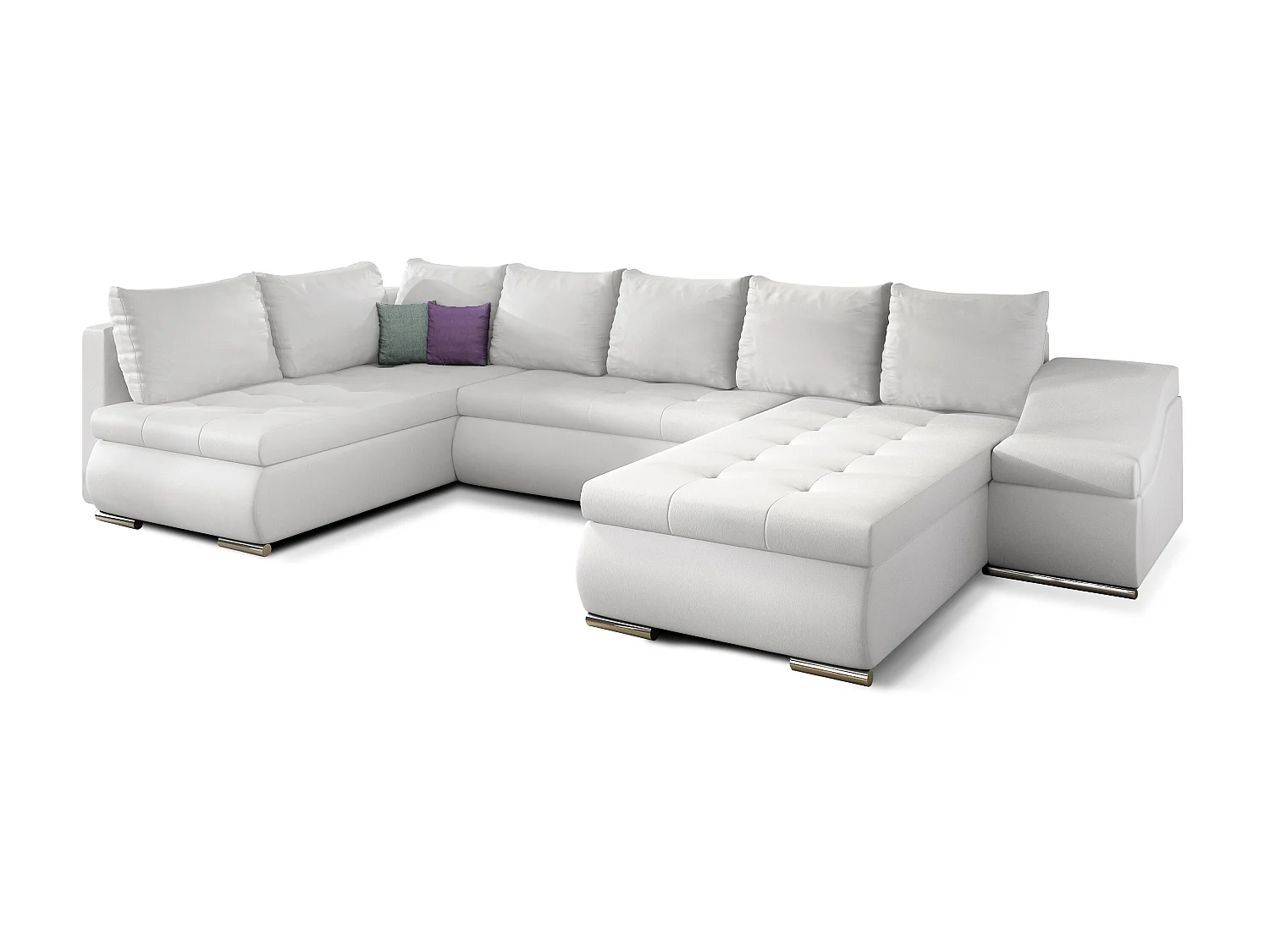 Canapé panoramique convertible simili cuir blanc Jonaz 340cm-Méridienne A gauche