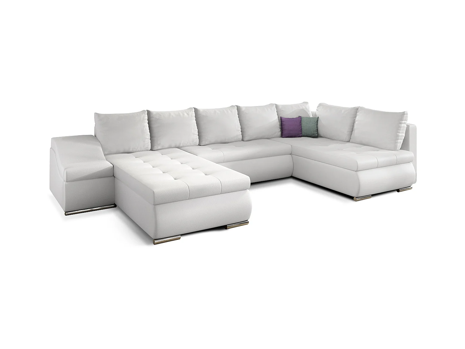 Canapé panoramique convertible simili cuir blanc Jonaz 340cm-Méridienne A gauche