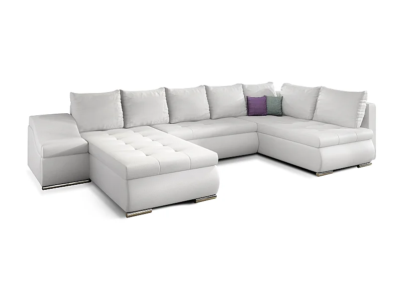 Canapé panoramique convertible simili cuir blanc Jonaz 340cm-Méridienne A gauche