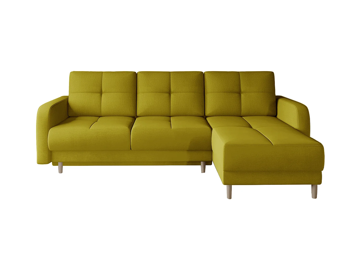 Canapé d'angle convertible et réversible tissu KINDO - Pieds bois clair-Jaune olive