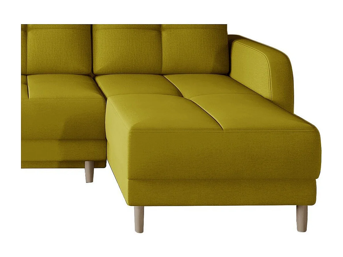 Canapé d'angle convertible et réversible tissu KINDO - Pieds bois clair-Jaune olive