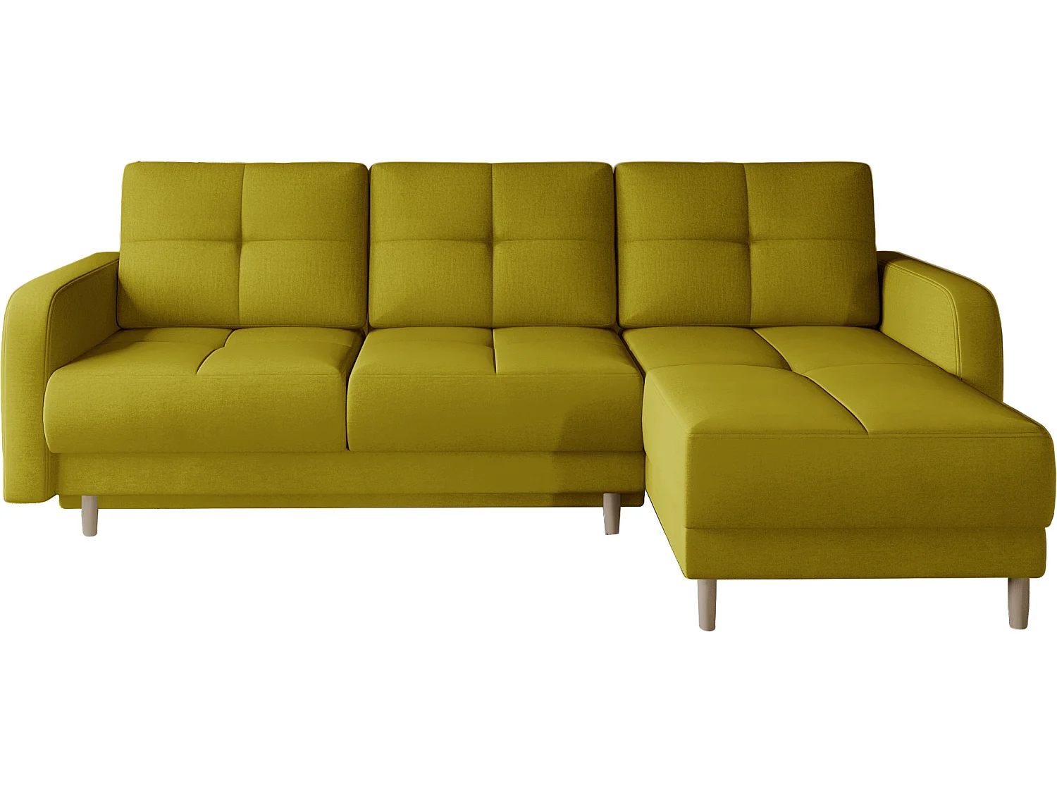 Canapé d'angle convertible et réversible tissu KINDO - Pieds bois clair-Jaune olive
