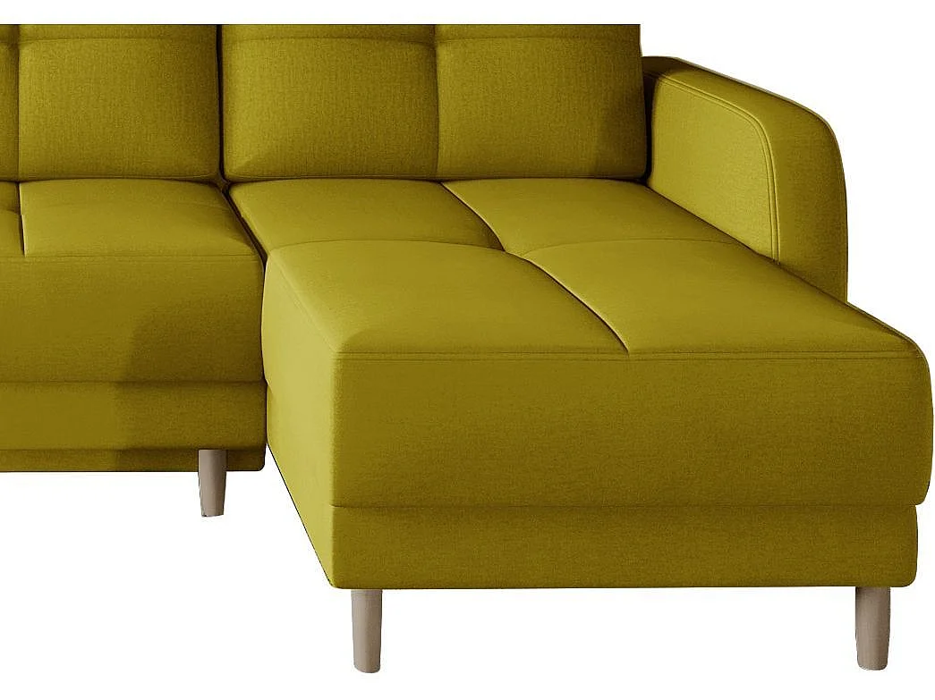 Canapé d'angle convertible et réversible tissu KINDO - Pieds bois clair-Jaune olive